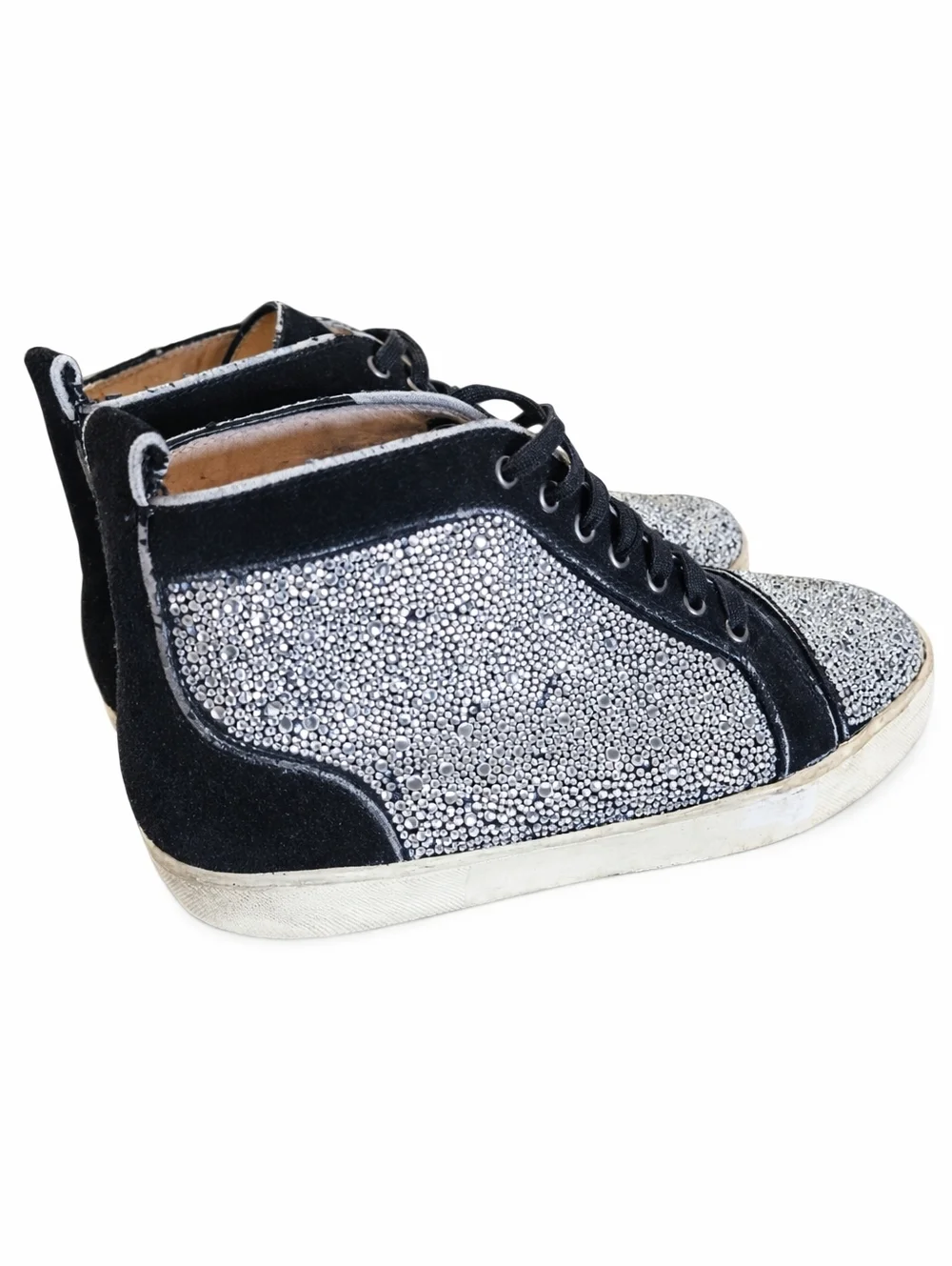 CHRISTIAN LOUBOUTIN | Crystal High-Top Sneakers in Silver and Black EU 44 AS-IS
